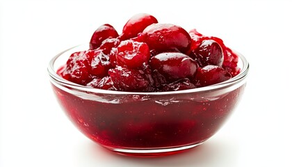 Homemade Cranberry Sauce in a Glass Bowl Isolated on White Background