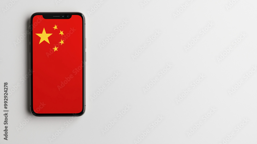 Poster chinese flag on smartphone: a close-up shot of a smartphone displaying the chinese national flag, sy
