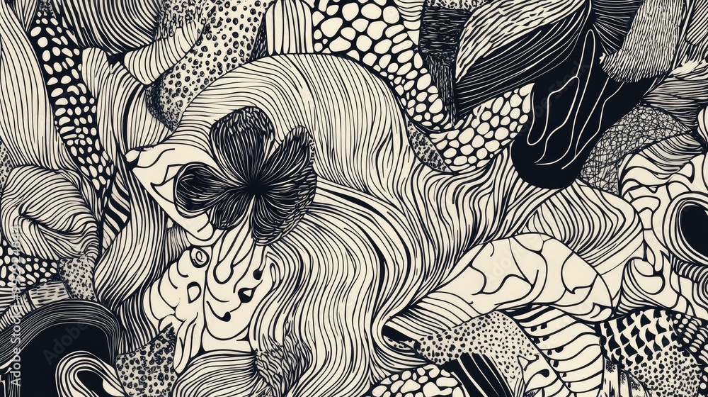 Poster hand drawn doodle artwork featuring a playful pattern with lines creating a charming and whimsical b