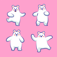 Cute cartoon character pollar white bear is dancing by lifting your legs animal elements clipart