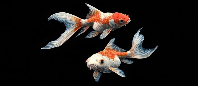 recommend clip art: Painting of goldfish isolated against a black background