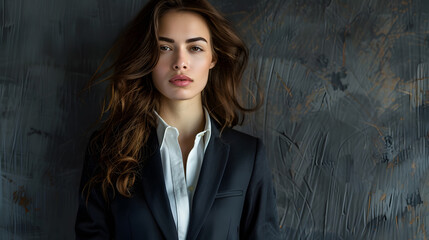 Fototapeta premium Beautiful young woman in a stylish suit, businesswoman, office worker. AI Generated