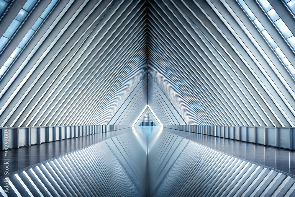 Poster abstract architectural corridor: a futuristic and minimalist hallway with a symmetrical design of sl