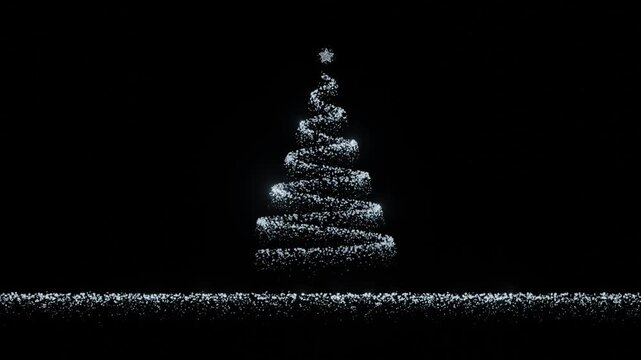 Snowflake fall in the lines of Christmas tree  black background  3d rendering