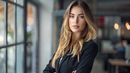 Beautiful young woman in a stylish suit, businesswoman, office worker. AI Generated