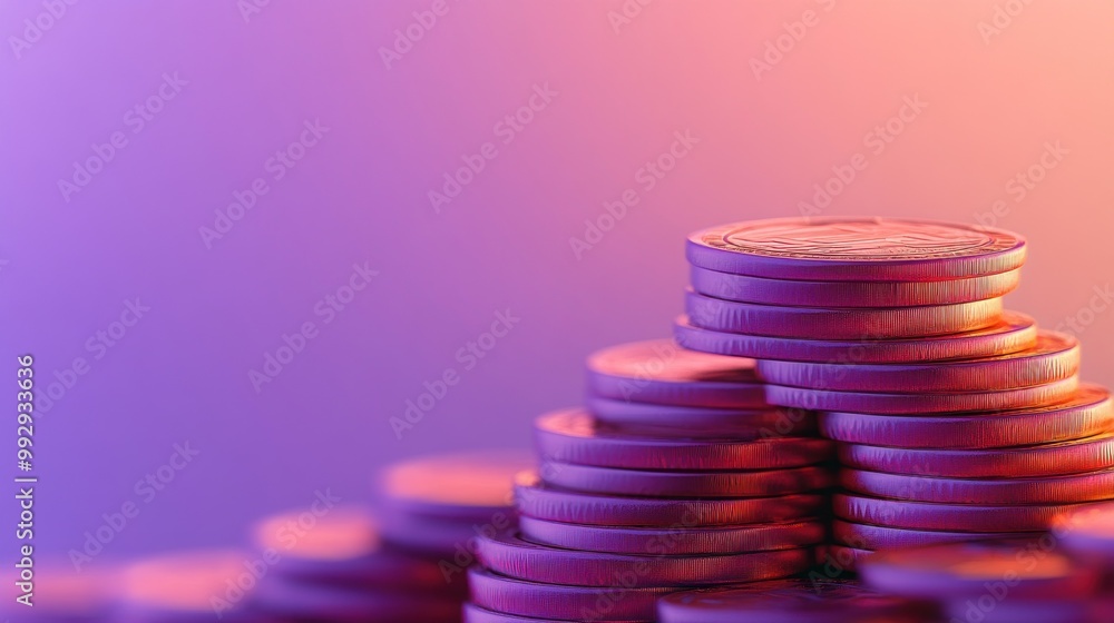 Poster a stack of coins arranged in a pyramid against a gradient background.