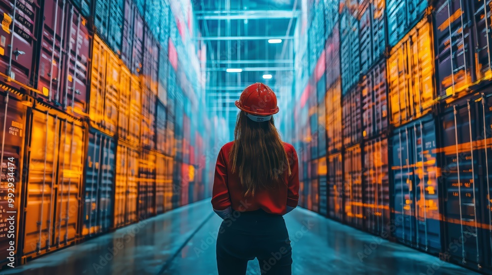 Poster photo-realistic image of a supply chain analyst identifying disruption risks and developing mitigati
