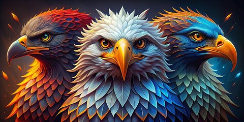 Eagle emblems in various artistic styles, designed for heraldry, logos, and nature-inspired aesthetics, capturing the
