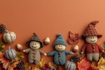 autumn, Halloween backdrop with decoration and pumpkins on orange background. festive card, flyer, invitation concept, seasonal celebration.copy space