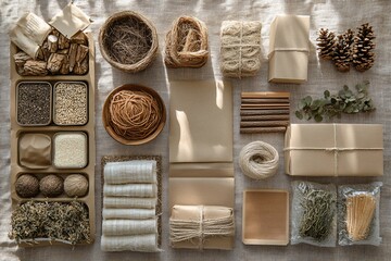 Eco-Friendly Packaging and Natural Products Flat Lay