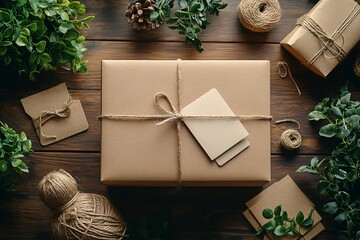 Top Down View of Kraft Paper Box and Contents