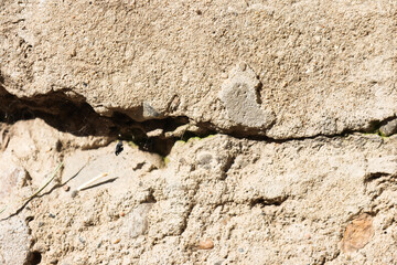 Crack in the concrete wall of an old factory