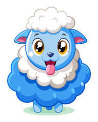 Obraz premium Cute cartoon sheep, fluffy white wool, big blue eyes, playful expression, lamb sitting on top of another sheep