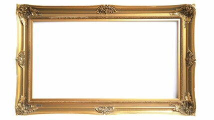 Vintage rectangular, gold frame on white background
