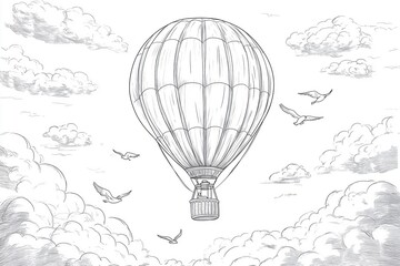 Coloring page of a hot air balloon with clear lines, easy and fun for kids