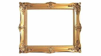 Vintage rectangular, gold frame on white background
