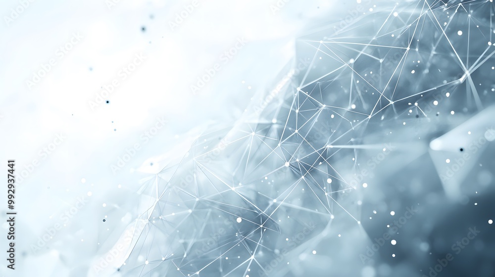Poster abstract digital network with white lines and dots on a grey background