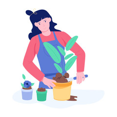 Woman enjoying gardening flat style illustration 