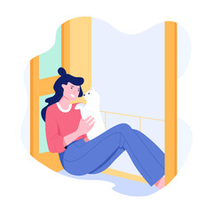Character based flat illustration of girl petting 