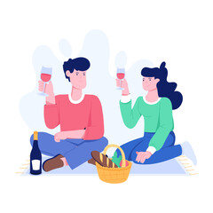 Couple enjoying picnic flat character illustration 