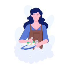 Character based flat illustration of dishwashing 