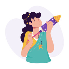 Character based flat illustration of diwali fireworks 