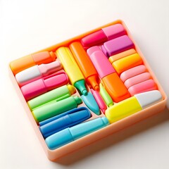 colorful highlighter markers on plain white background