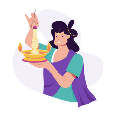 Fototapeta premium Woman with festive lamp flat illustration 