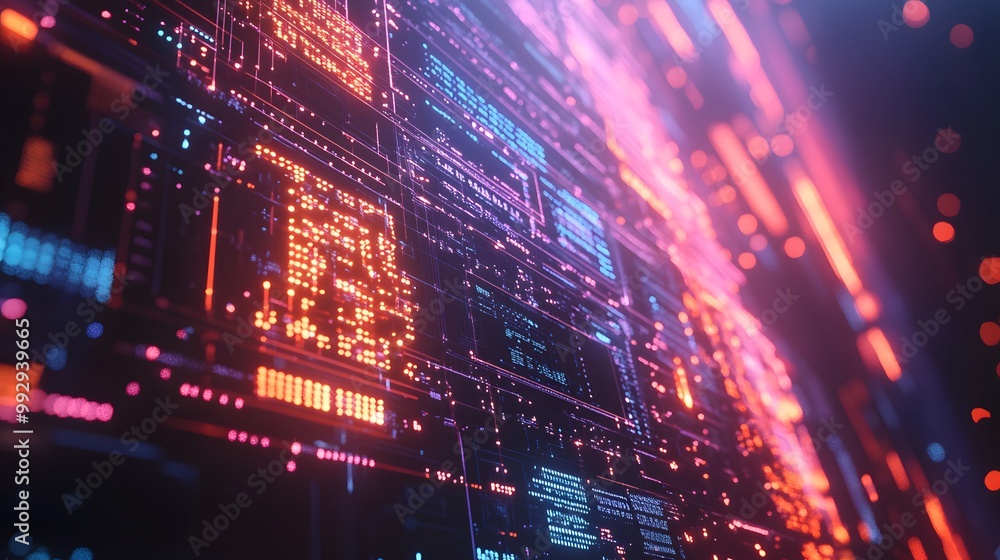 Aufkleber abstract futuristic digital interface with glowing lines and dots