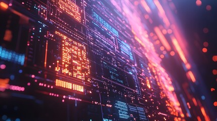 Abstract Futuristic Digital Interface with Glowing Lines and Dots