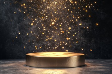 Luxurious Gold Podium with Champagne and Sparkling Effect