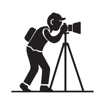 recommend clip art: Cameraman taking photo silhouette vector illustration in white background