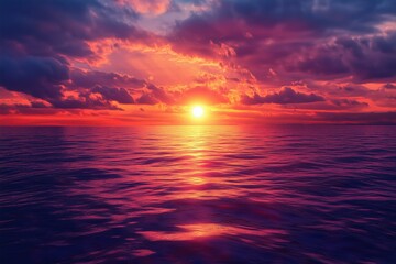 Obraz premium Spectacular sunset over the vast ocean as the sun slowly sinks into the water