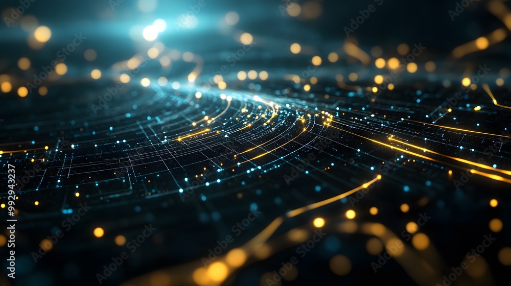 Poster abstract digital network with glowing lines and dots