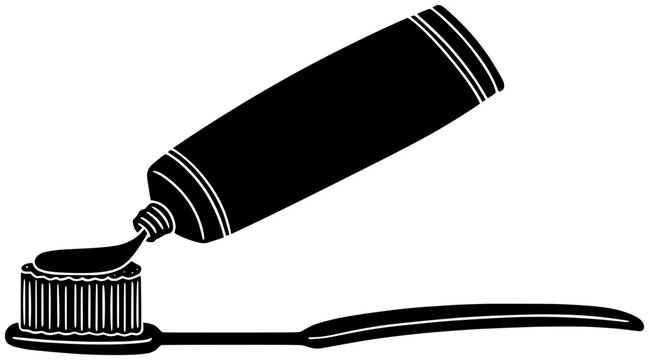 black toothpaste squeezing onto toothbrush clip art preview