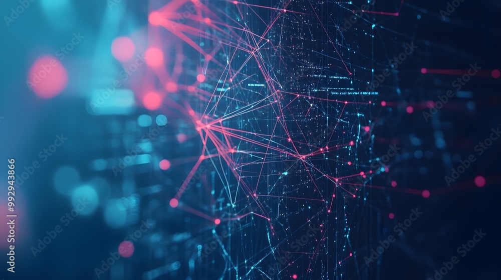Poster abstract network of interconnected lines and nodes with glowing lights