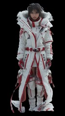 Fototapeta premium Snowy expedition outfit with survival gear in a modern style