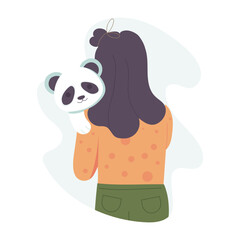 Petting panda illustration in flat style