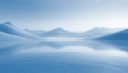 A serene and minimalist landscape of smooth dunes and calm water, creating a peaceful and abstract setting perfect for nature or relaxation-themed designs.