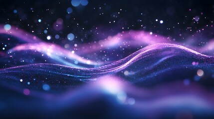 Fototapeta premium Abstract Purple and Blue Glittering Waves with Bokeh Lights