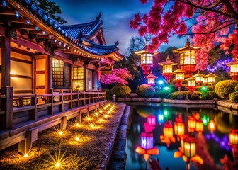 Obraz premium Elegant Kanji Light Display Illuminating Traditional Japanese Aesthetics in a Serene Environment
