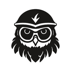 Funny owl  in a retro leather aviator helmet - silhouette vector illustration transparent background