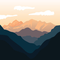 Abstract adventure mountain scenery vector illustration landscape background silhouette.