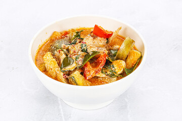 Thai red spicy curry with chicken