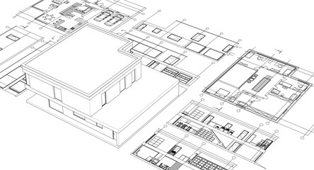 house architectural project sketch 3d illustration