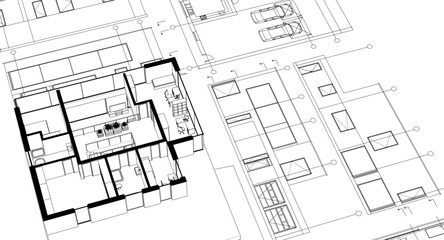 house architectural project sketch 3d illustration