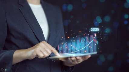 2025 business finance technology and investment concept. Stock Market Investments Funds and Digital...