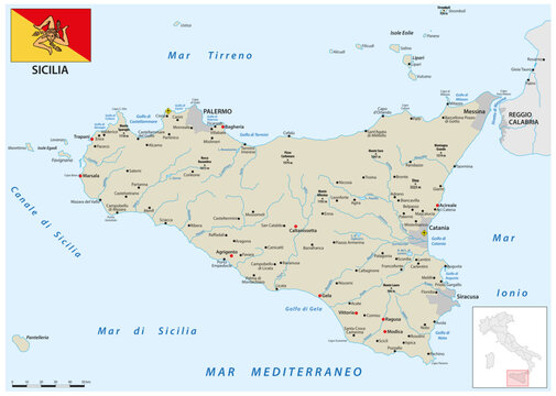 Map of the Italian Mediterranean island of Sicily