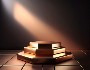 3 hexagons podium 3 level The surface has a sleek, metallic or glossy texture 3D backgrounds 