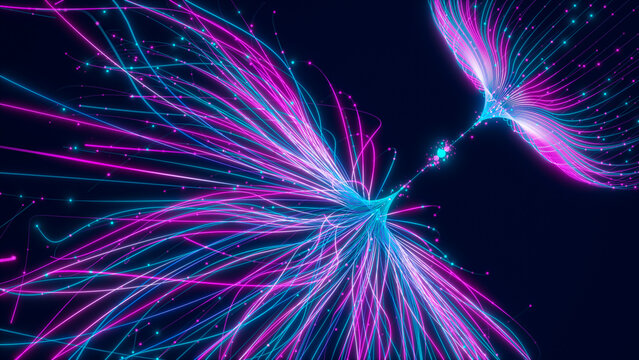 Big data artificial intelligence machine learning neural network flow complex information science innovation technology data analysis visualization cyberspace future. 3d rendering.